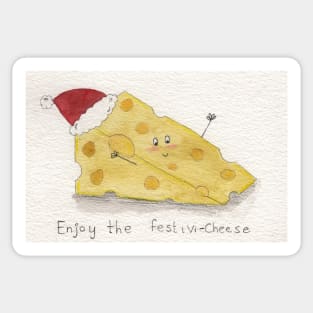 Festivi-cheese punny Christmas painting Sticker